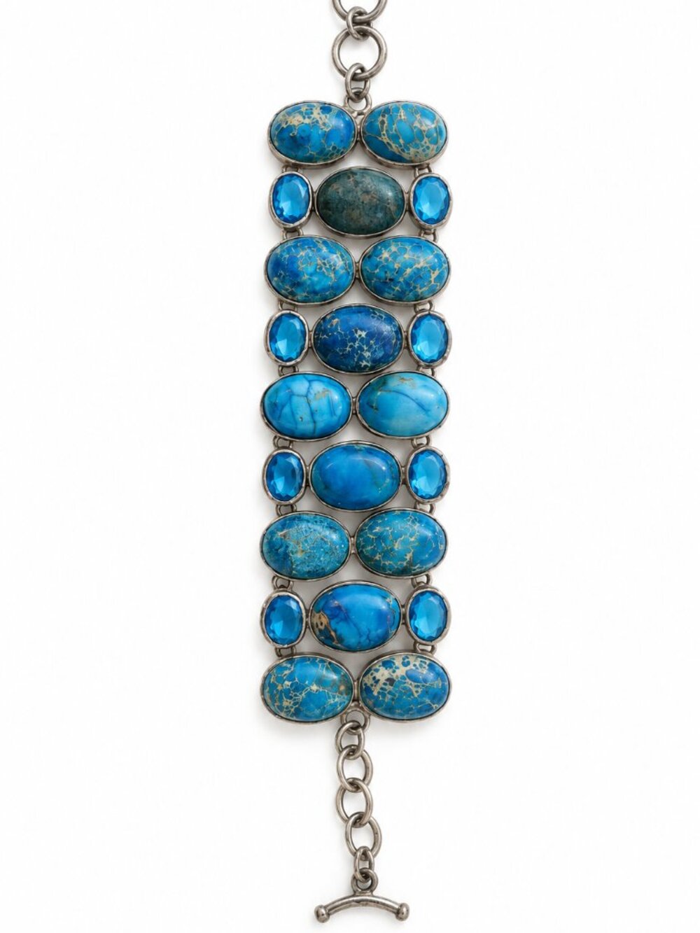 Simulated Turquoise Blue Topaz Silver Plated Statement Bracelet